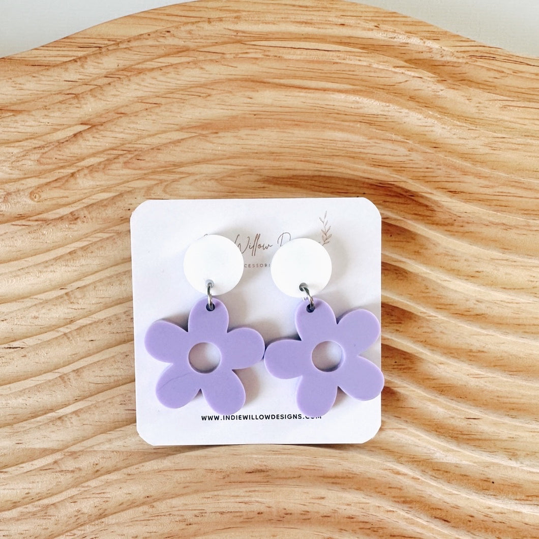 White & Purple Daisy Earrings