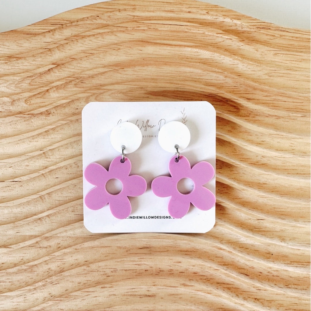 White & Pink Daisy Earrings