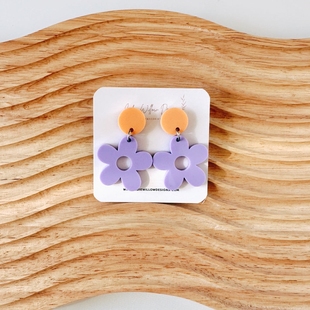 Purple/Orange Daisy Earrings