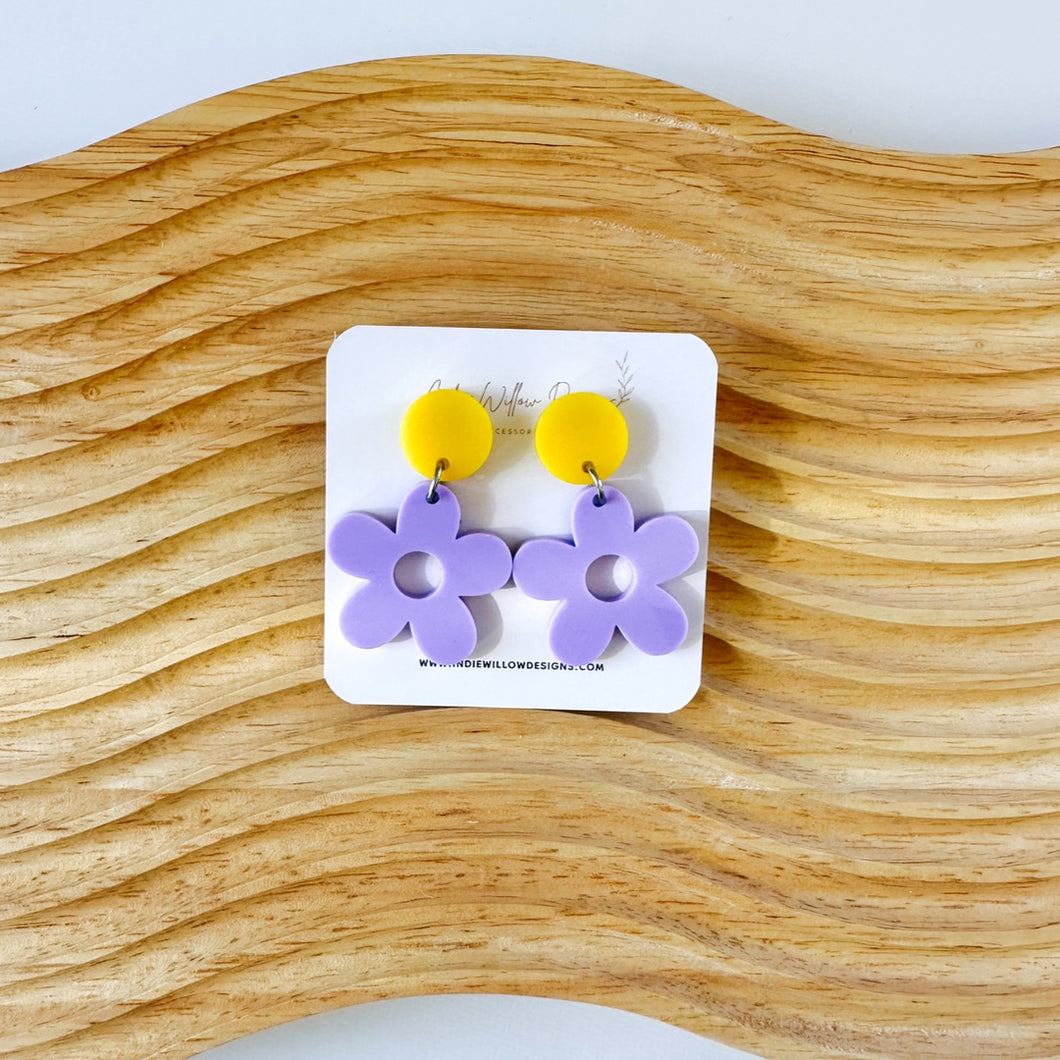 Purple/Yellow Daisy Earrings