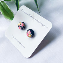 Load image into Gallery viewer, Pretty In Black Fabric Button Earrings
