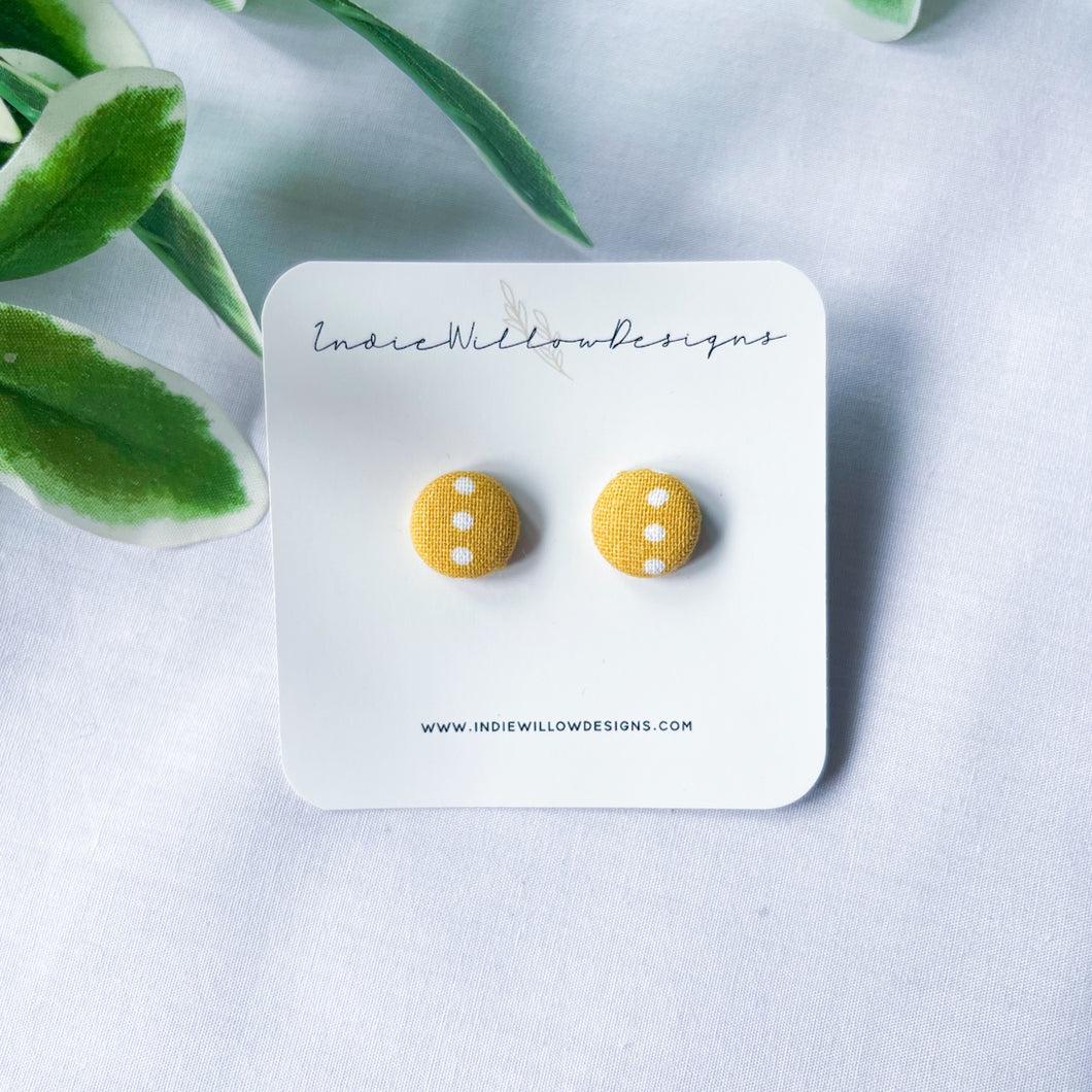 Mustard Polka Dot Button Earrings