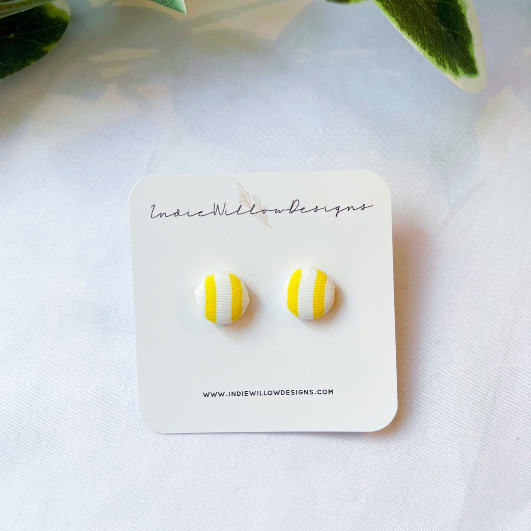 Yellow Striped Button Earrings