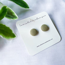 Load image into Gallery viewer, Sage Linen Button Earrings
