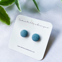 Load image into Gallery viewer, Blue Linen Button Earrings
