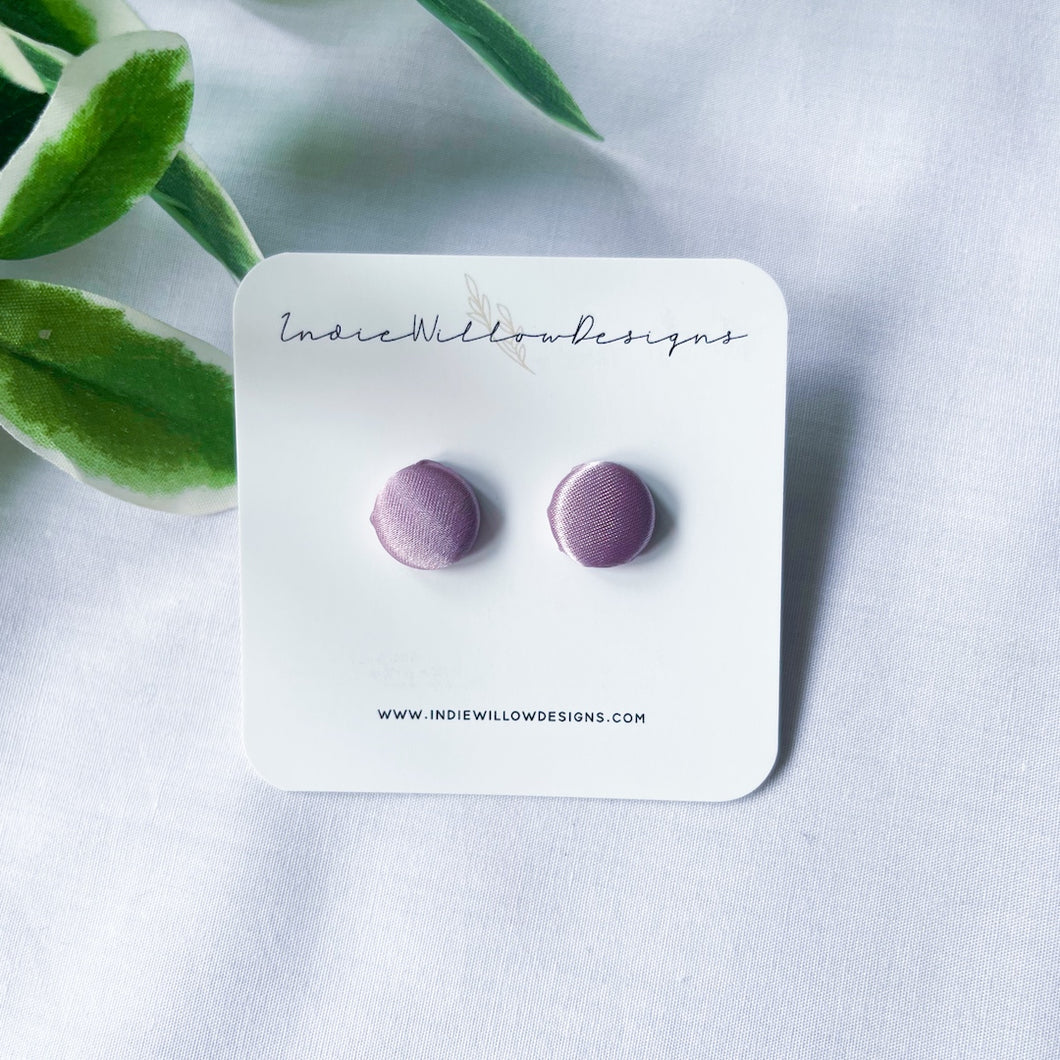 Lavender Satin Button Earrings